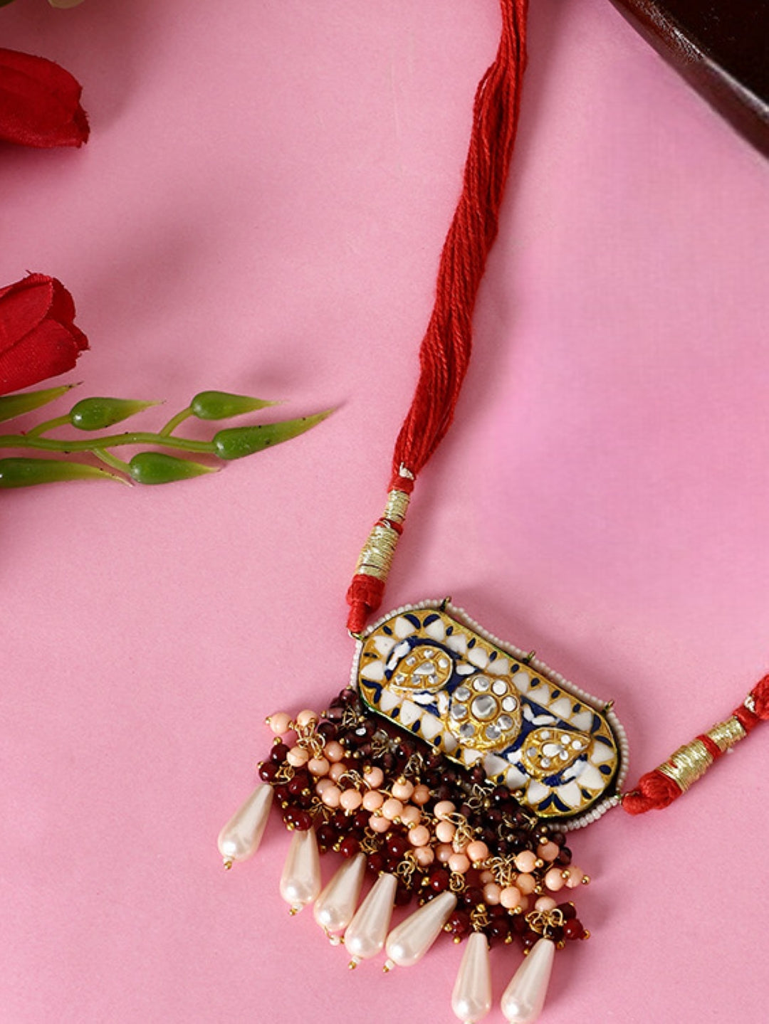 Red and Blue Meenakari Bajuband with adjustable Dori from Dugristyle Ruhaniyat By Dugran
