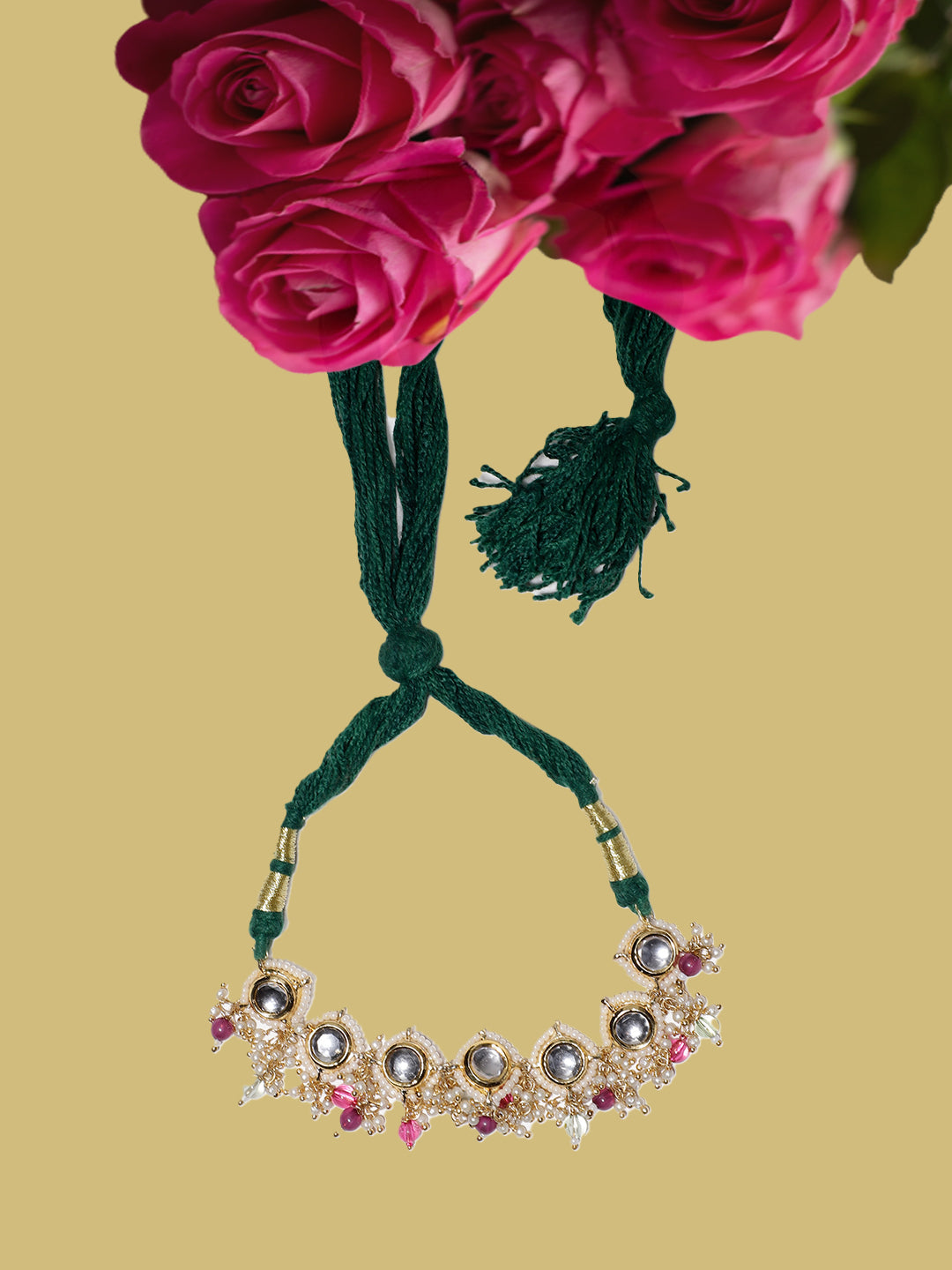 Green and Pink Kundan Bajuband with Adjustable Dori from Dugristyle Ruhaniyat By Dugran
