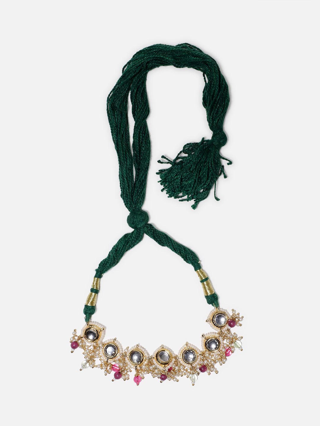 Green and Pink Kundan Bajuband with Adjustable Dori from Dugristyle Ruhaniyat By Dugran