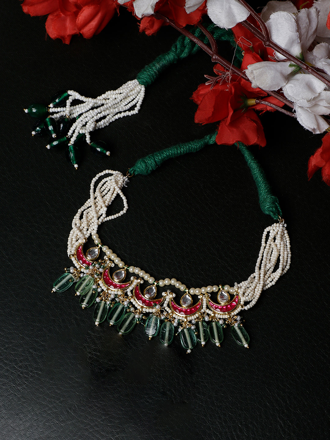Green and Red Kundan Bajuband with Designer Adjustable Dori from Dugristyle Ruhaniyat By Dugran