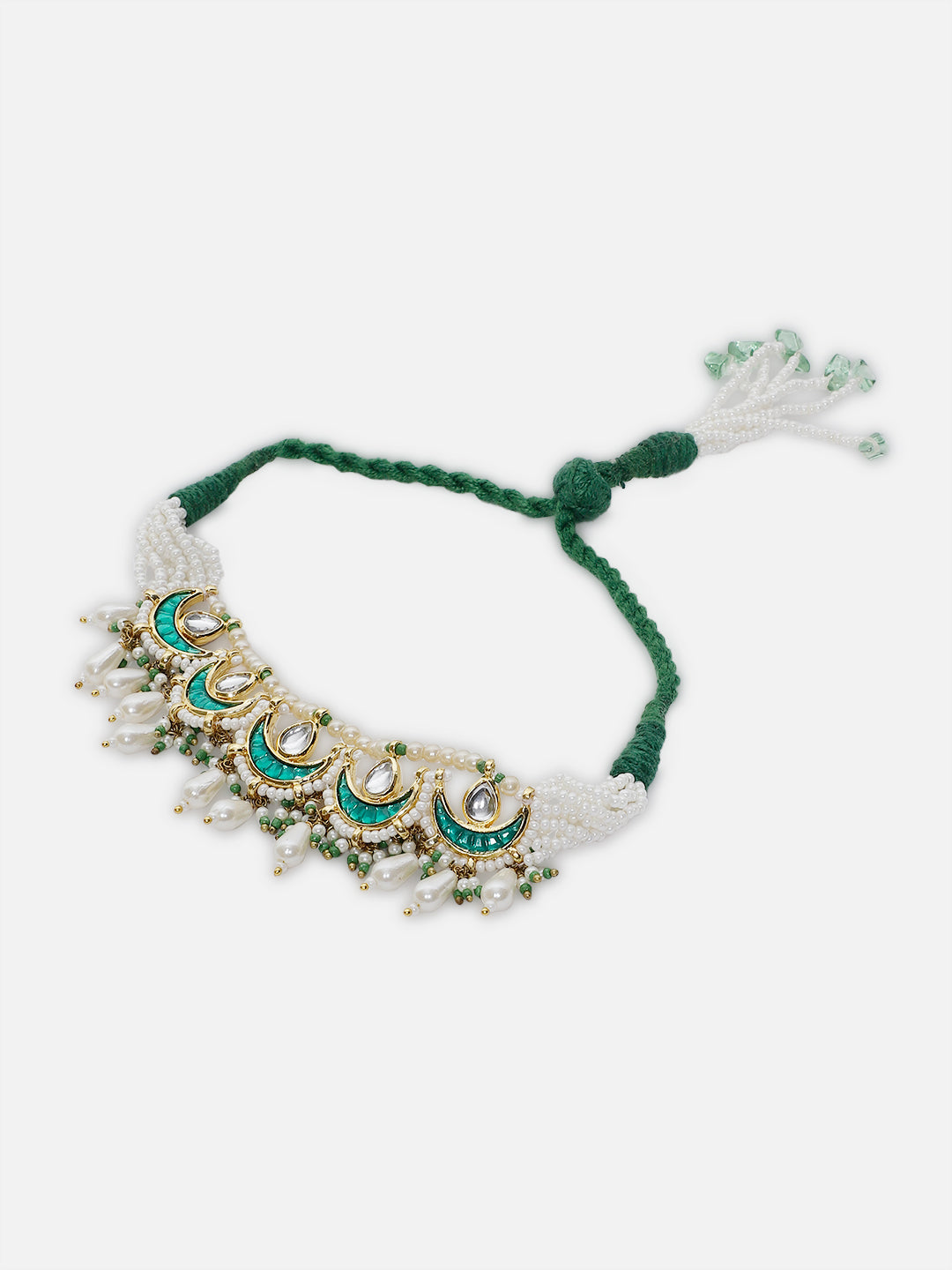 Green and White Kundan Bajuband with Designer Adjustable Dori from Dugristyle Ruhaniyat By Dugran