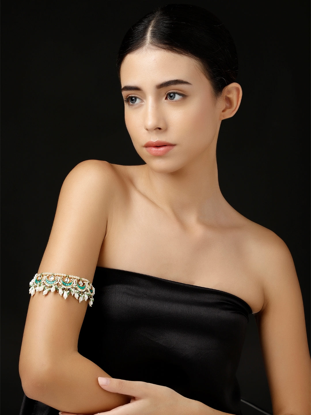 Green and White Kundan Bajuband with Designer Adjustable Dori from Dugristyle Ruhaniyat By Dugran