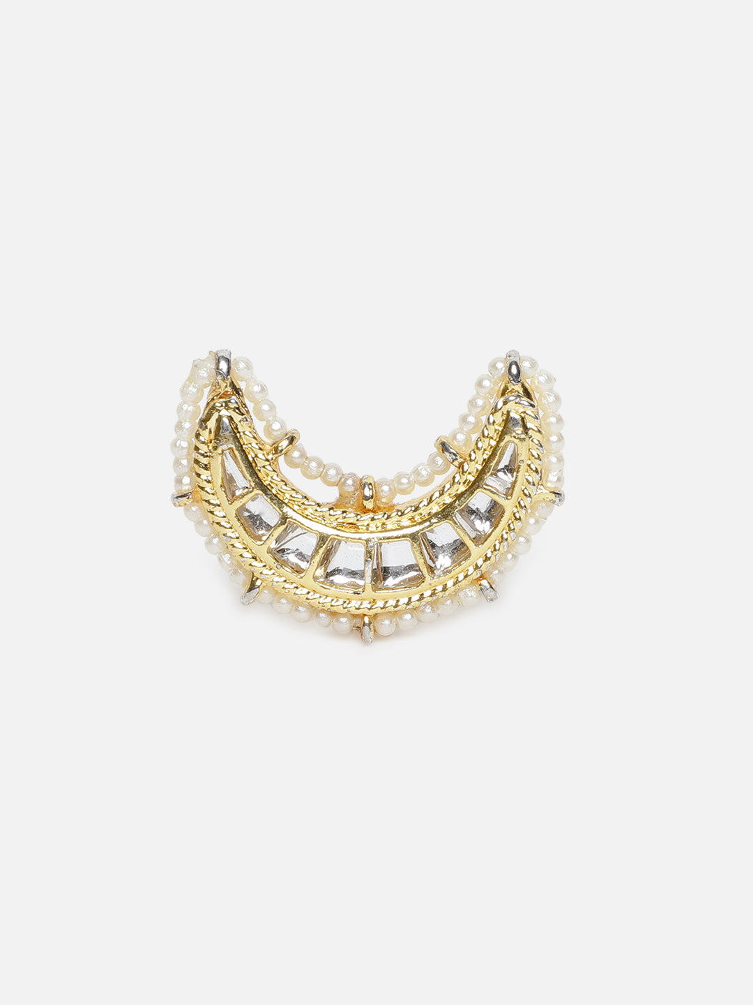 Gold and White Chand Shaped Kundan Rings from Dugristyle Ruhaniyat By Dugran