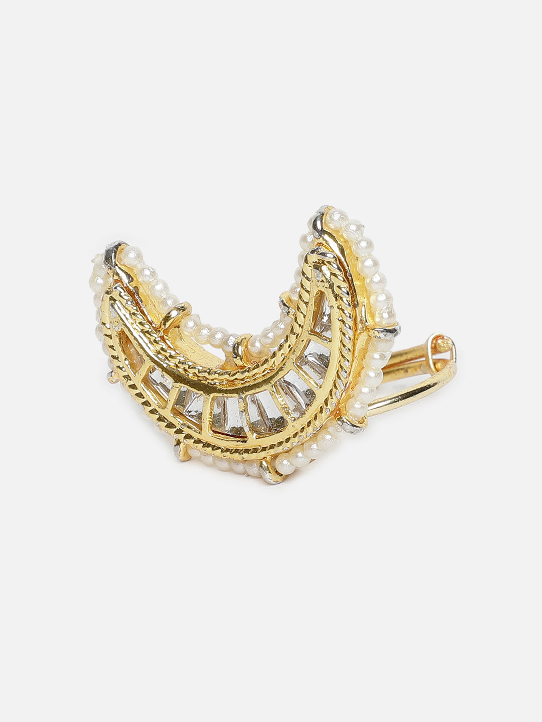 Gold and White Chand Shaped Kundan Rings from Dugristyle Ruhaniyat By Dugran