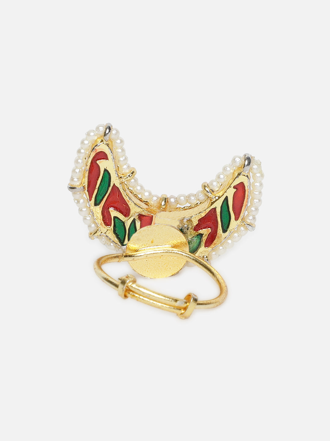 Gold and White Chand Shaped Kundan Rings from Dugristyle Ruhaniyat By Dugran