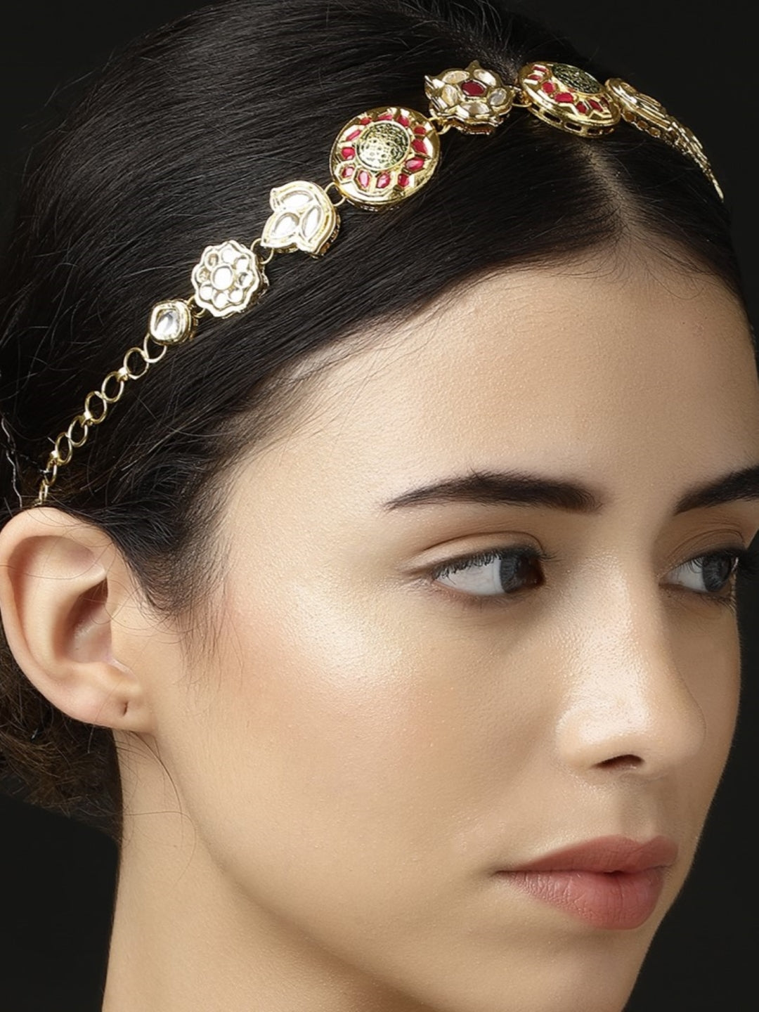 Red and Gold Kundan Mathapatti with Meenakari touch from Dugristyle Ruhaniyat By Dugran