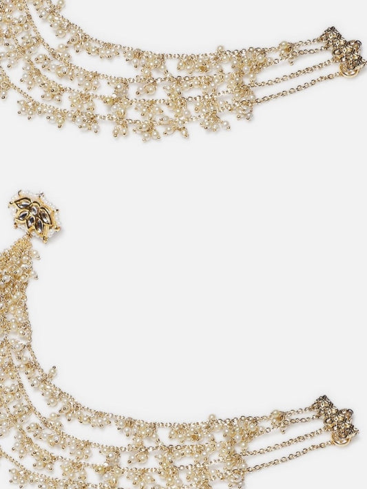 Gold and White Kundan  Kanchain with Multilayer Pearl Strings from Dugristyle Ruhaniyat By Dugran