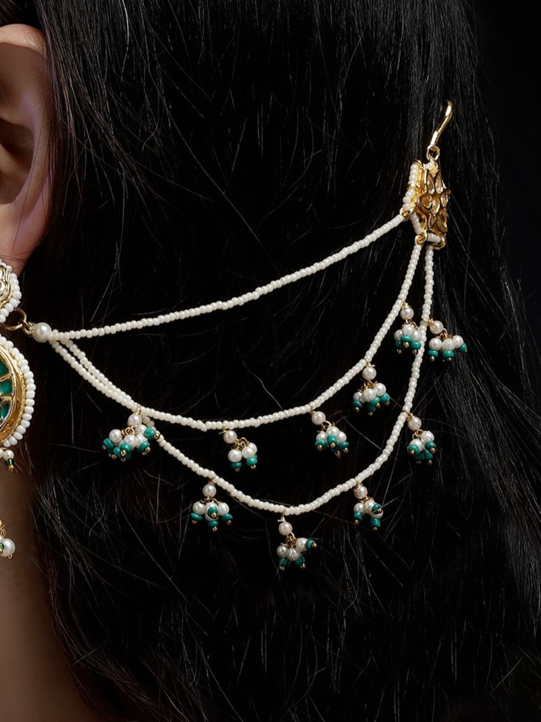Blue and Gold Kundan Kanchain with Multilayer Pearl Strings from Dugristyle Ruhaniyat By Dugran
