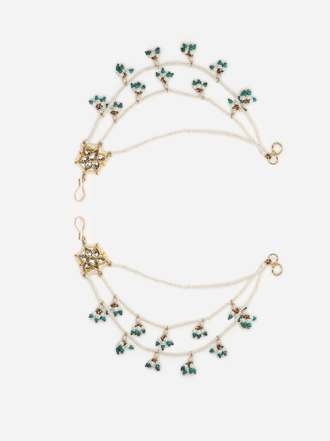 Blue and Gold Kundan Kanchain with Multilayer Pearl Strings from Dugristyle Ruhaniyat By Dugran