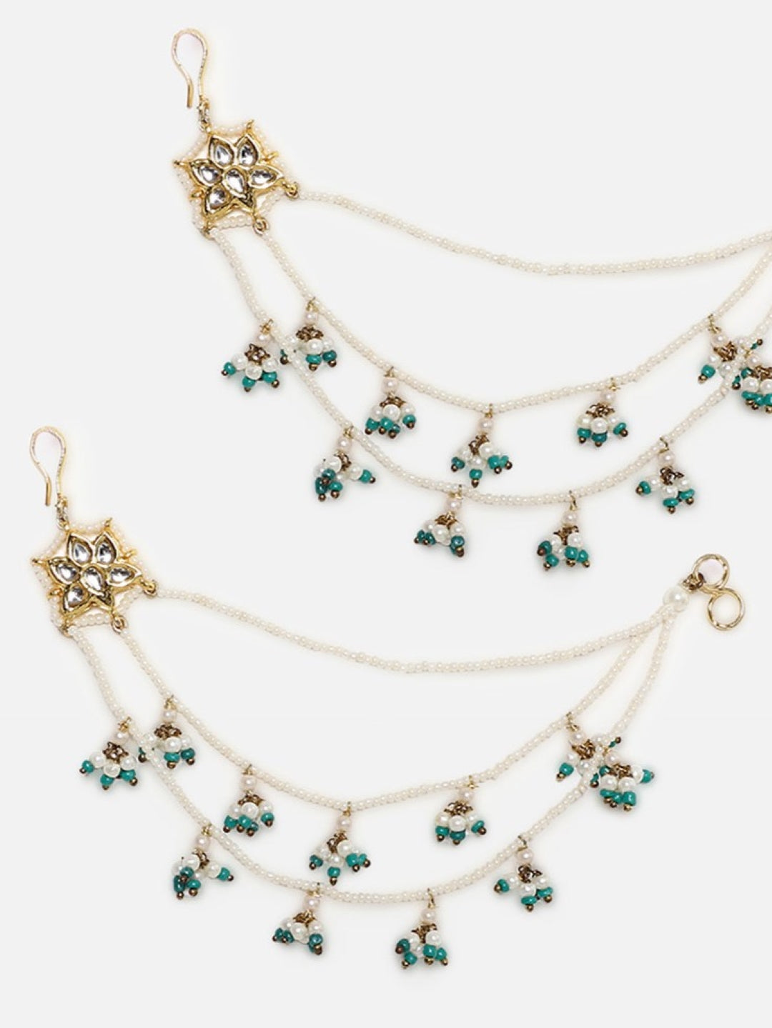 Blue and Gold Kundan Kanchain with Multilayer Pearl Strings from Dugristyle Ruhaniyat By Dugran