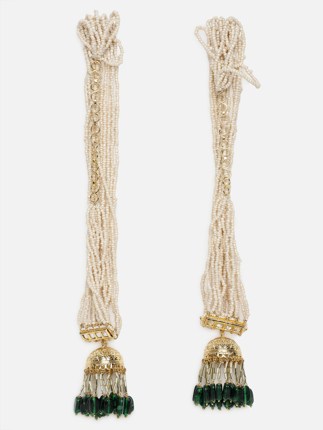 Kundan  Kanchain with Multilayer Pearl Strings and Brass Jhumki