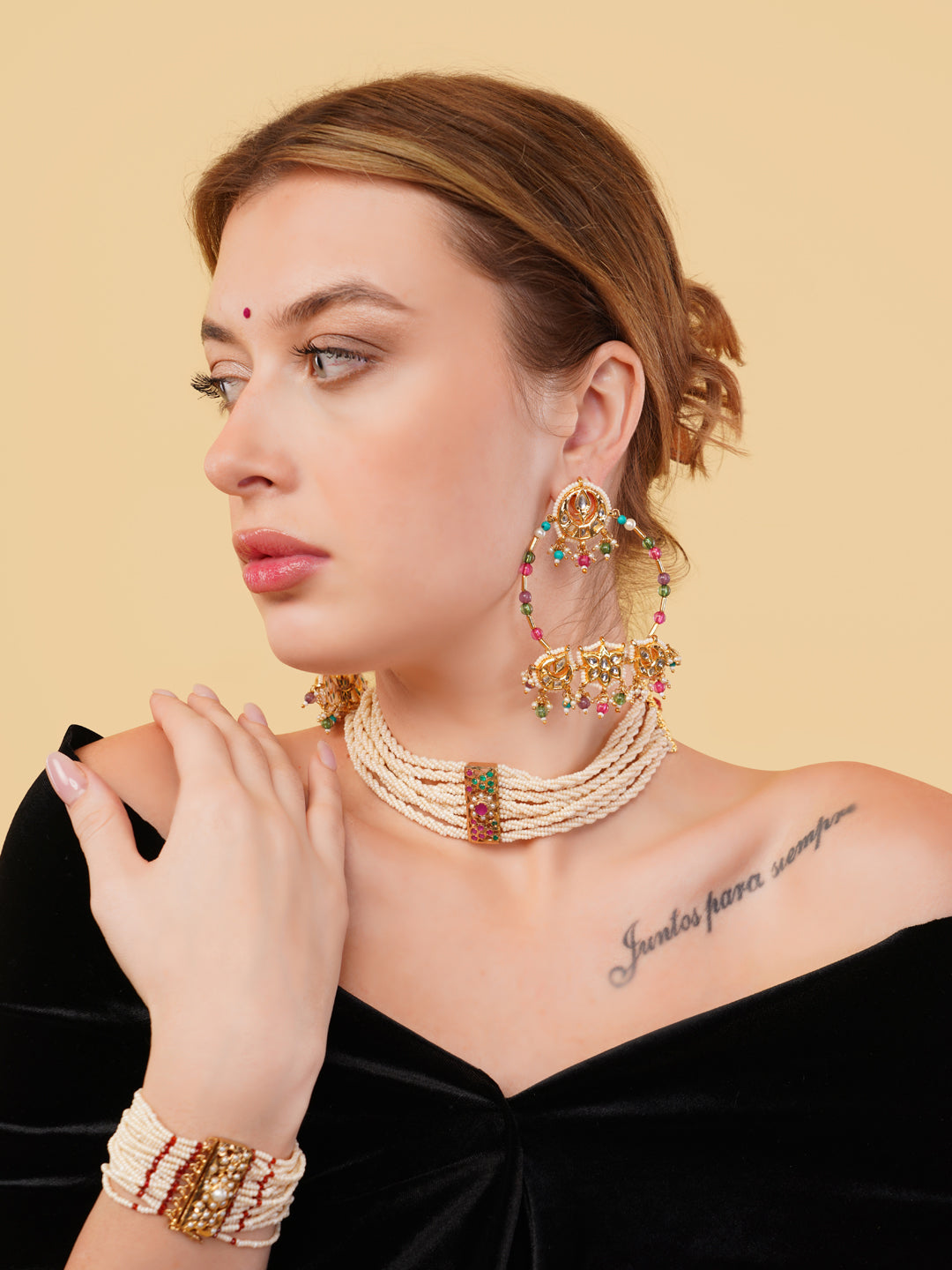 Jadau Choker with twisted pearls linesand adjustable handmade dori