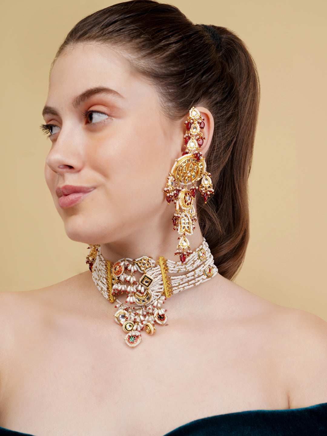 Masterpiece kundan and pearl amalgmation Choker with adjustable chain