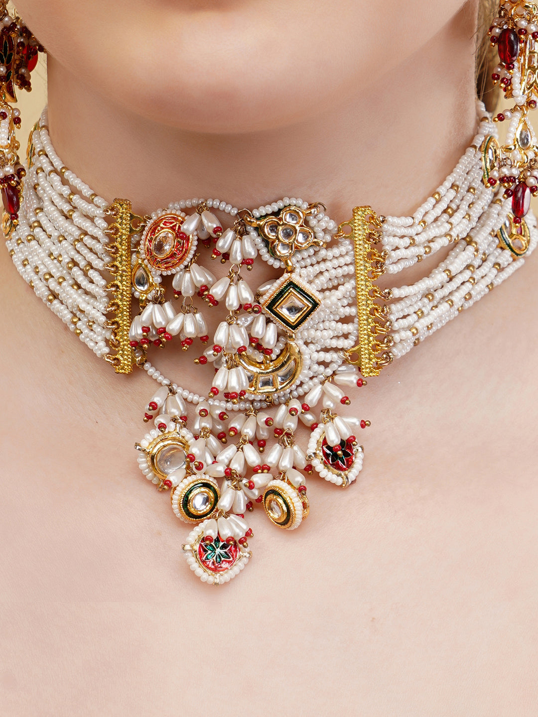Masterpiece kundan and pearl amalgmation Choker with adjustable chain