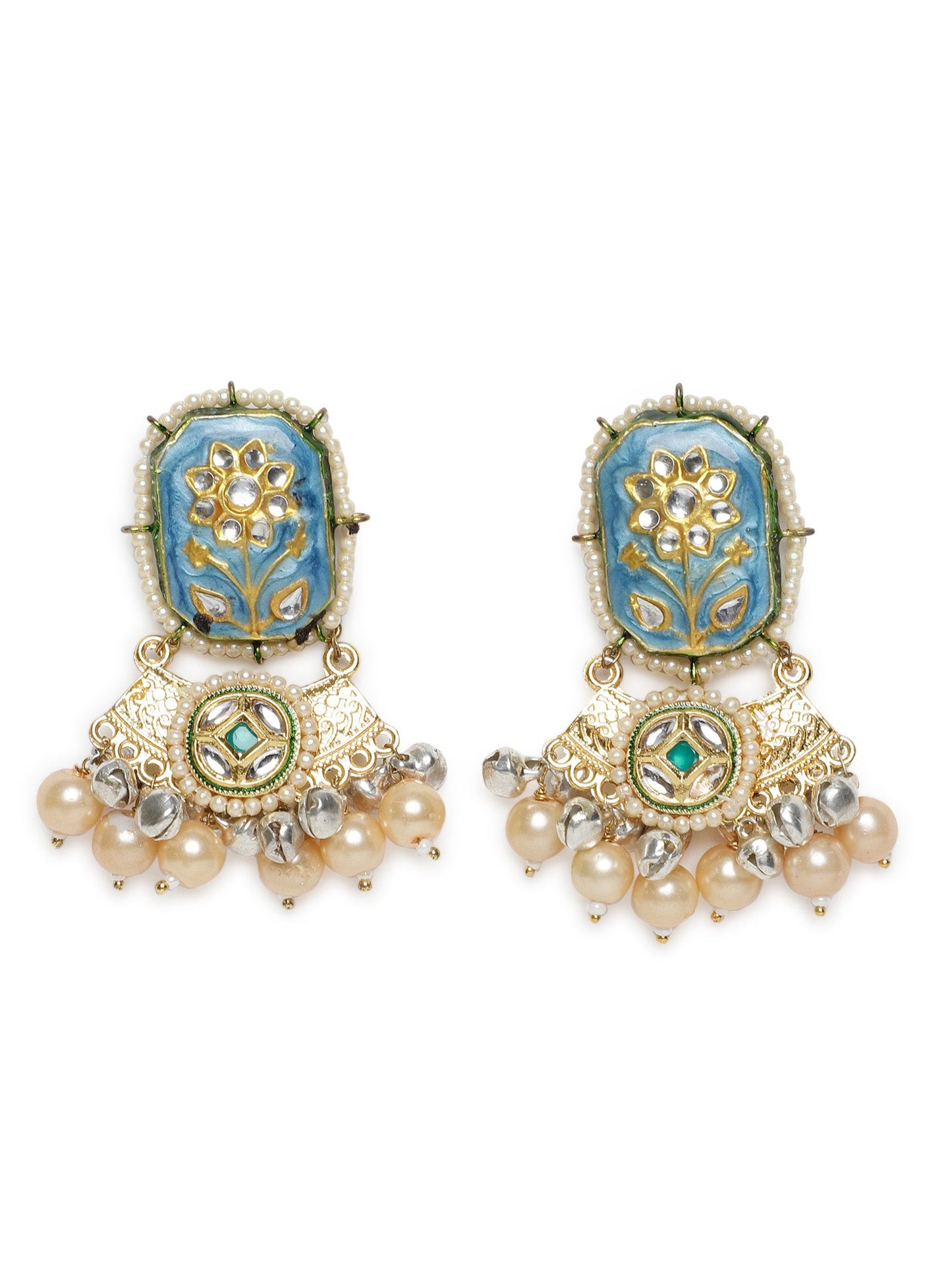Blue and Cream Meenakari Jewellery Set with Pearls String and Adjustable Dori and silver Ghungroo from Dugristyle Ruhaniyat By Dugran