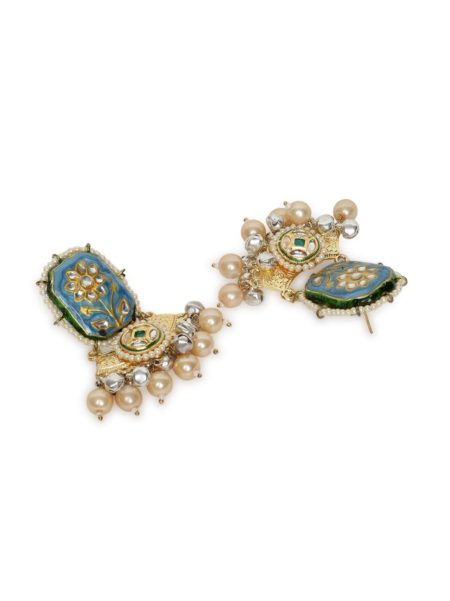 Blue and Cream Meenakari Jewellery Set with Pearls String and Adjustable Dori and silver Ghungroo from Dugristyle Ruhaniyat By Dugran