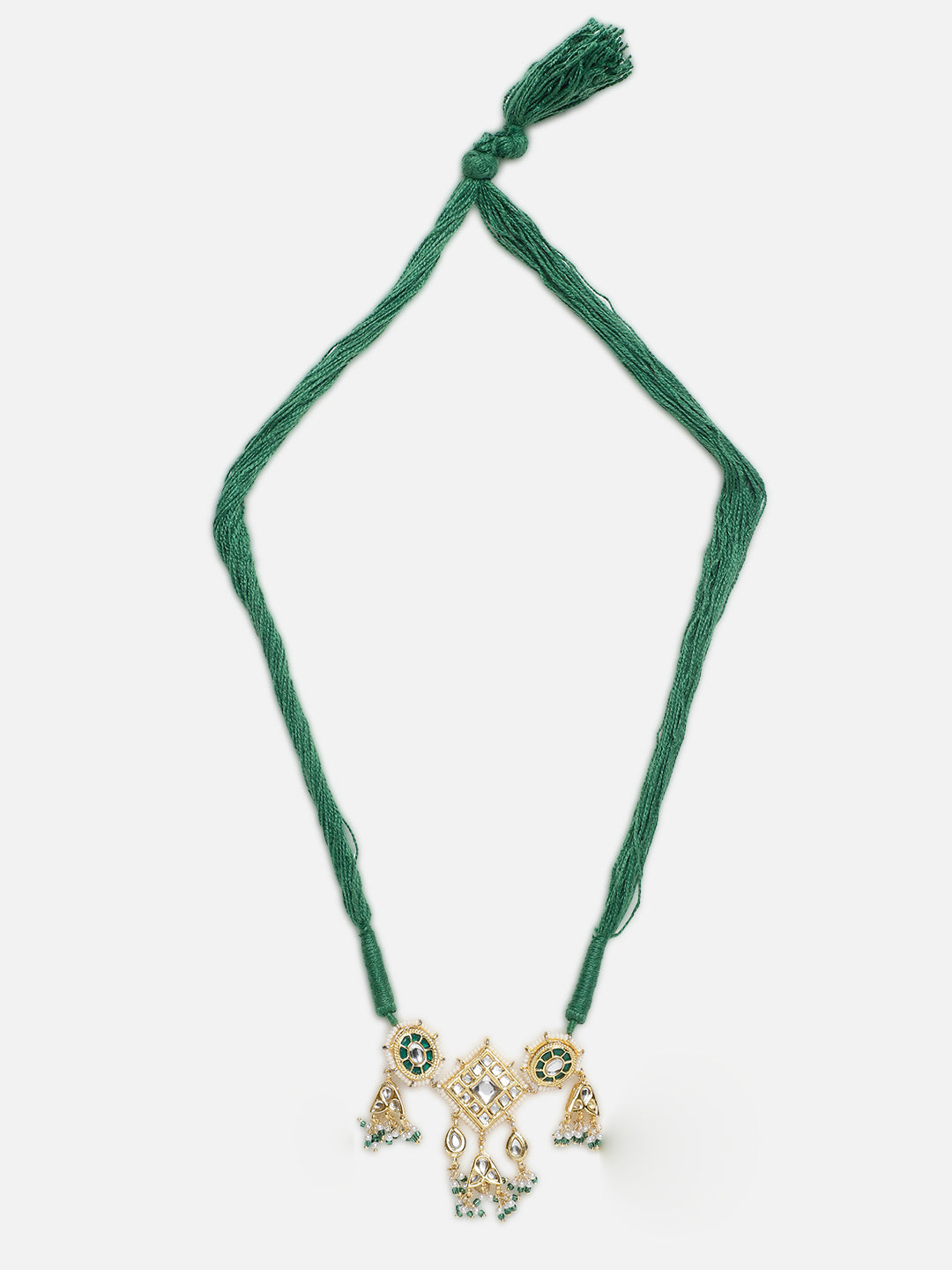 Green and Gold Multi Colored Kundan Necklace with Multi shaped hangings from Dugristyle Ruhaniyat By Dugran