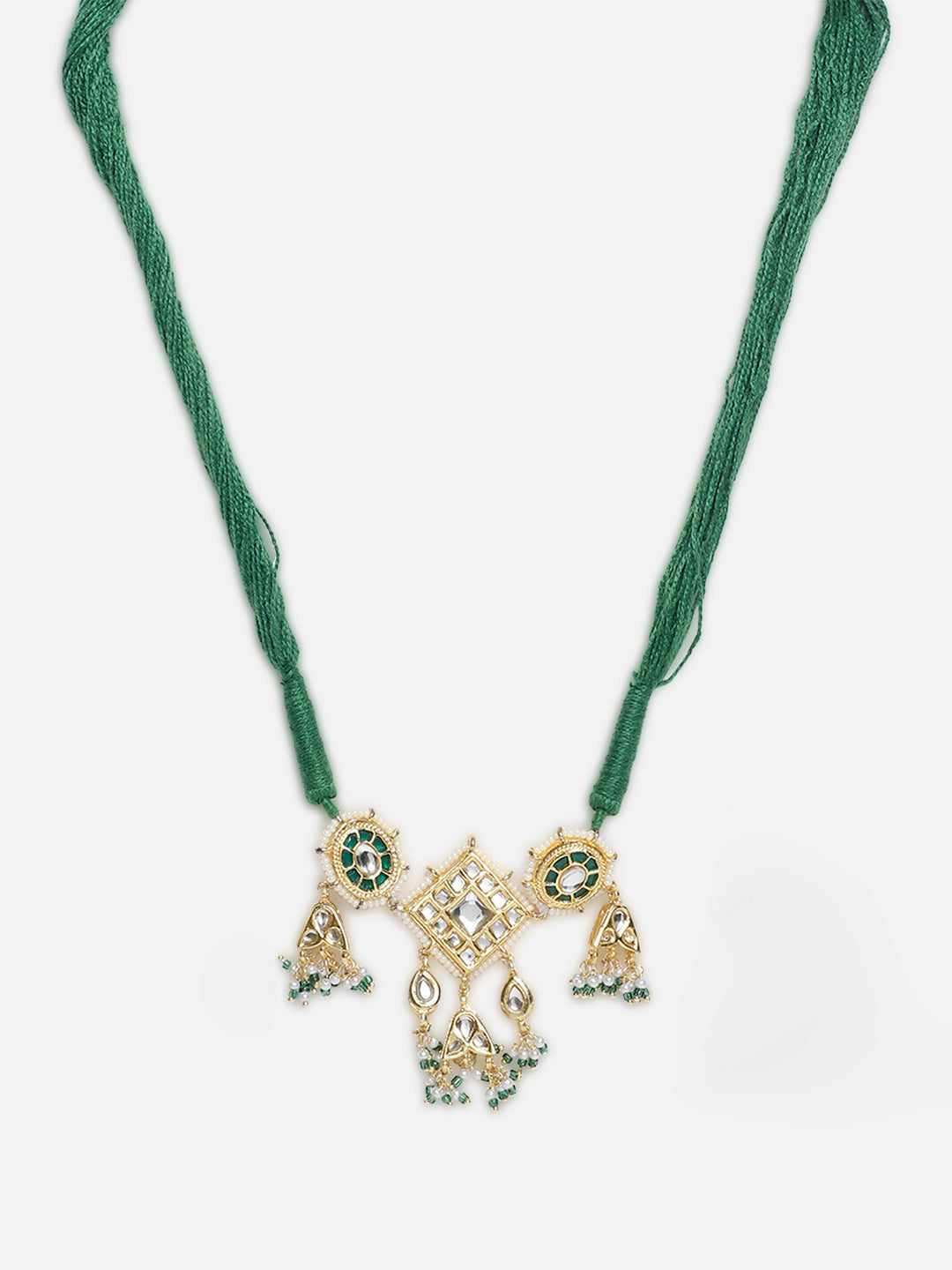 Green and Gold Multi Colored Kundan Necklace with Multi shaped hangings from Dugristyle Ruhaniyat By Dugran