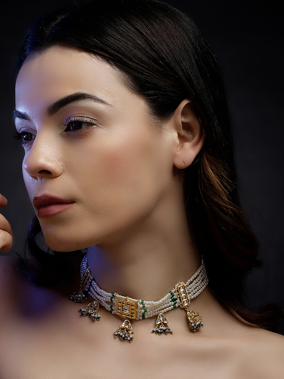 Kundan Necklace with Pearls Strings and kundan hangings