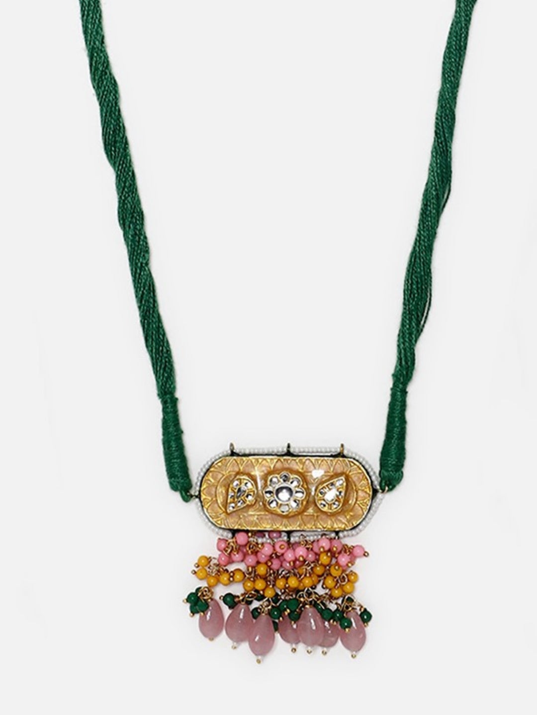 Green and Peach Meenakari Necklace with adjustable Dori from Dugristyle Ruhaniyat By Dugran