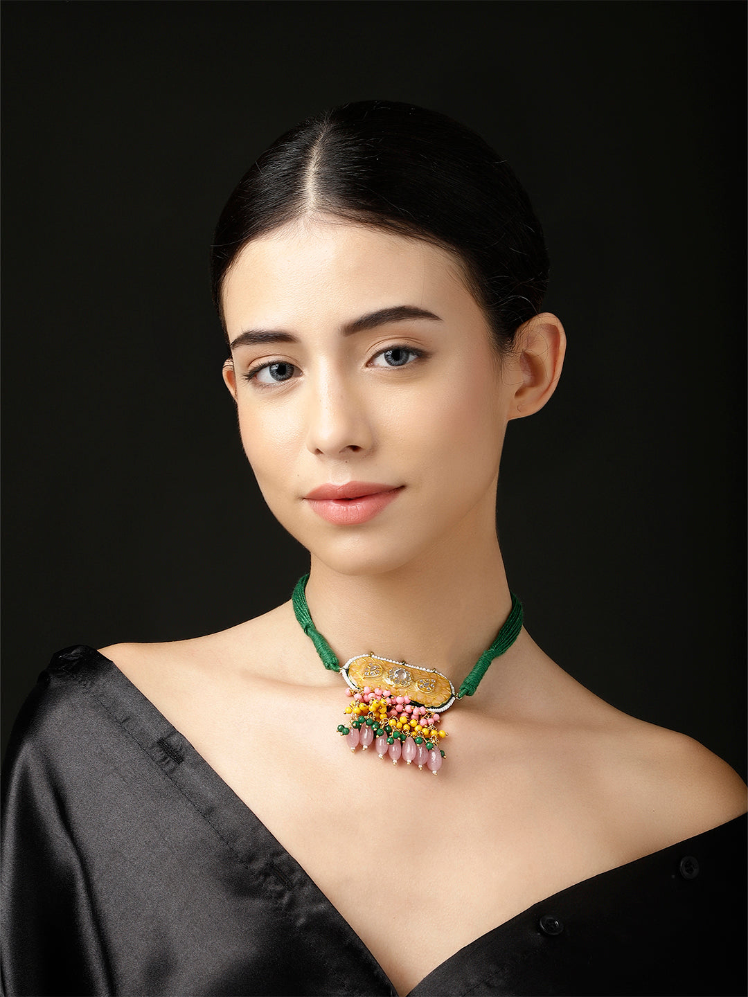 Green and Peach Meenakari Necklace with adjustable Dori from Dugristyle Ruhaniyat By Dugran