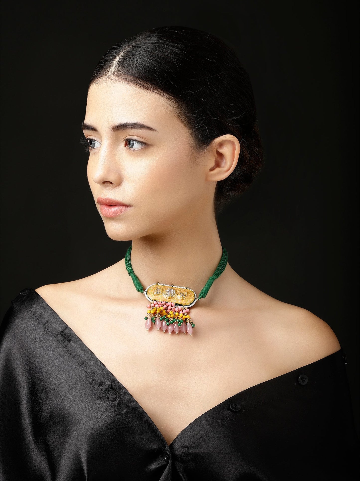 Green and Peach Meenakari Necklace with adjustable Dori from Dugristyle Ruhaniyat By Dugran