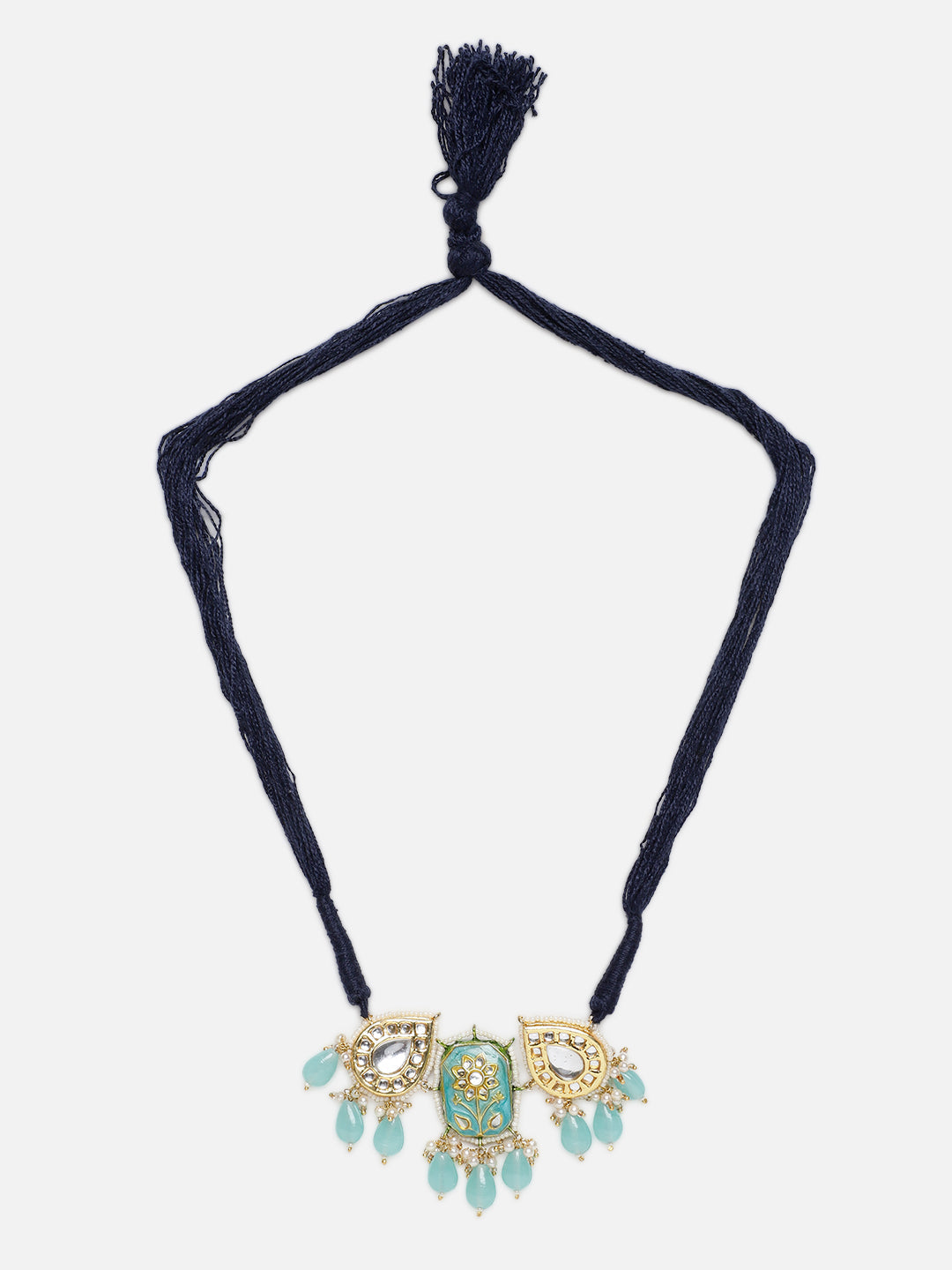 Blue and Gold Meenakari Necklace with Adjustable Dori and Drop Shaped Kundan from Dugristyle Ruhaniyat By Dugran