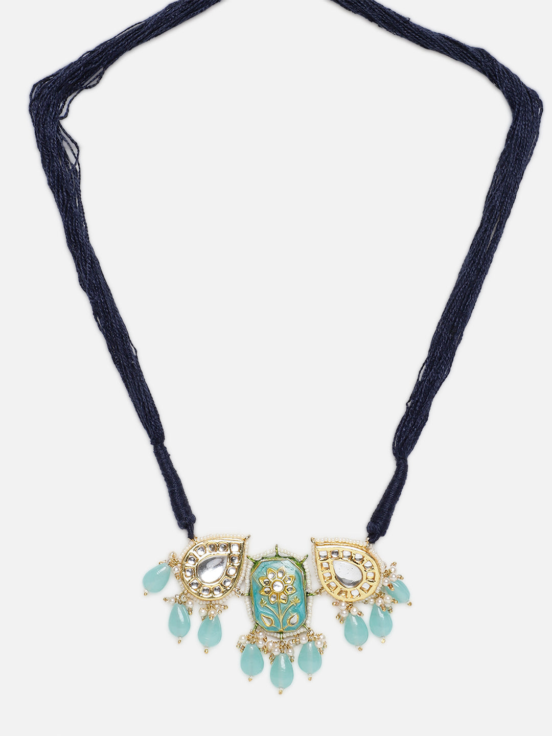 Blue and Gold Meenakari Necklace with Adjustable Dori and Drop Shaped Kundan from Dugristyle Ruhaniyat By Dugran