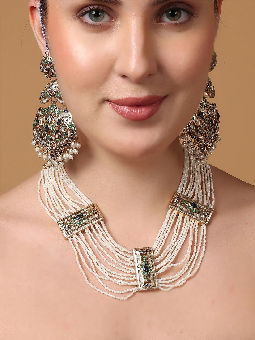 Peacock Inspired Colors in Jadau Design Necklace