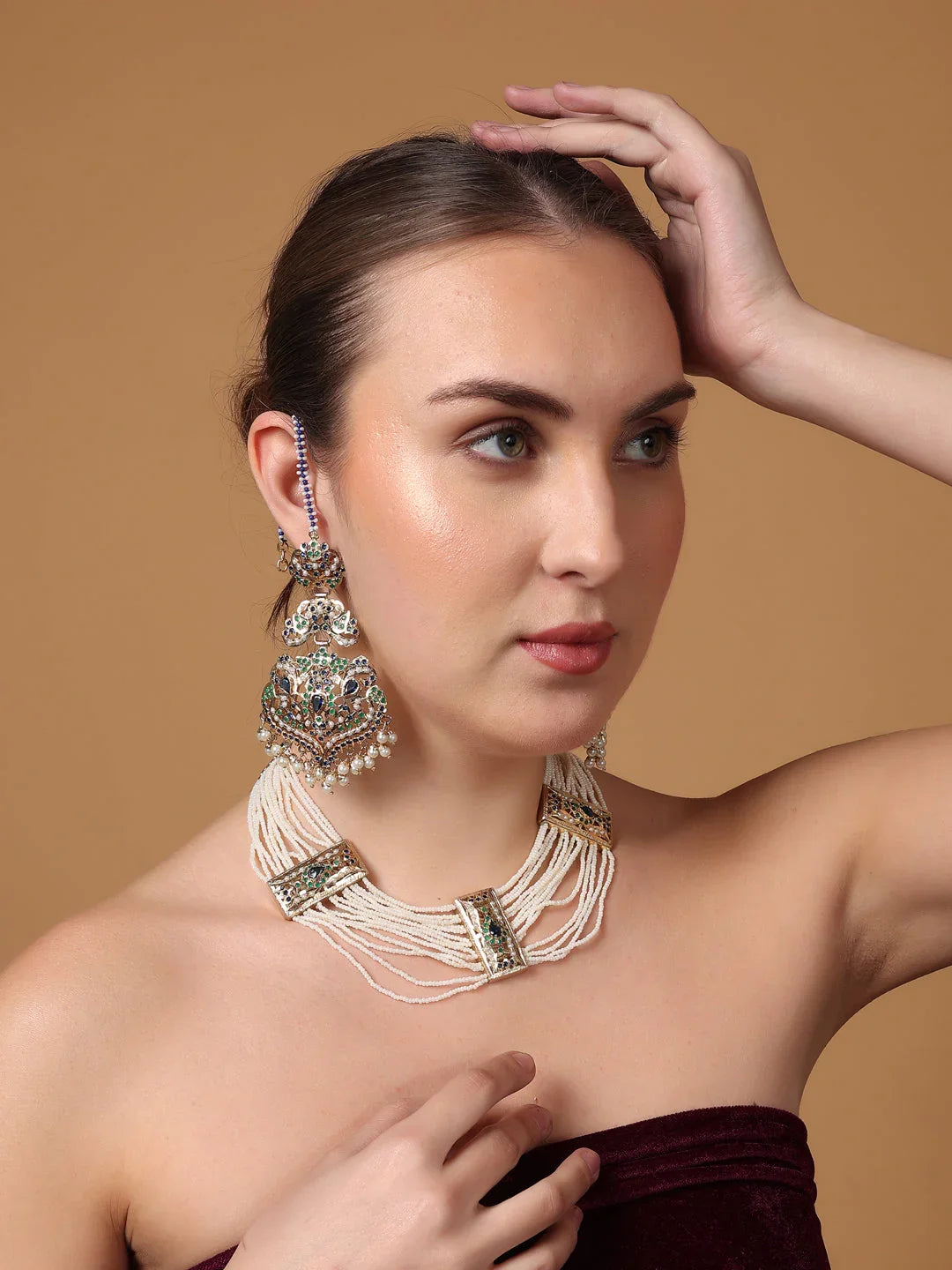 Blue and Green Peacock Inspired Colors in Jadau Design Earring from Dugristyle Ruhaniyat By Dugran
