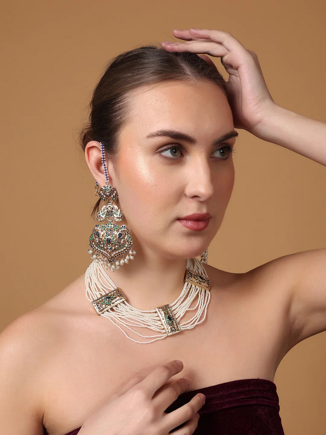 Peacock Inspired Colors in Jadau Design Necklace