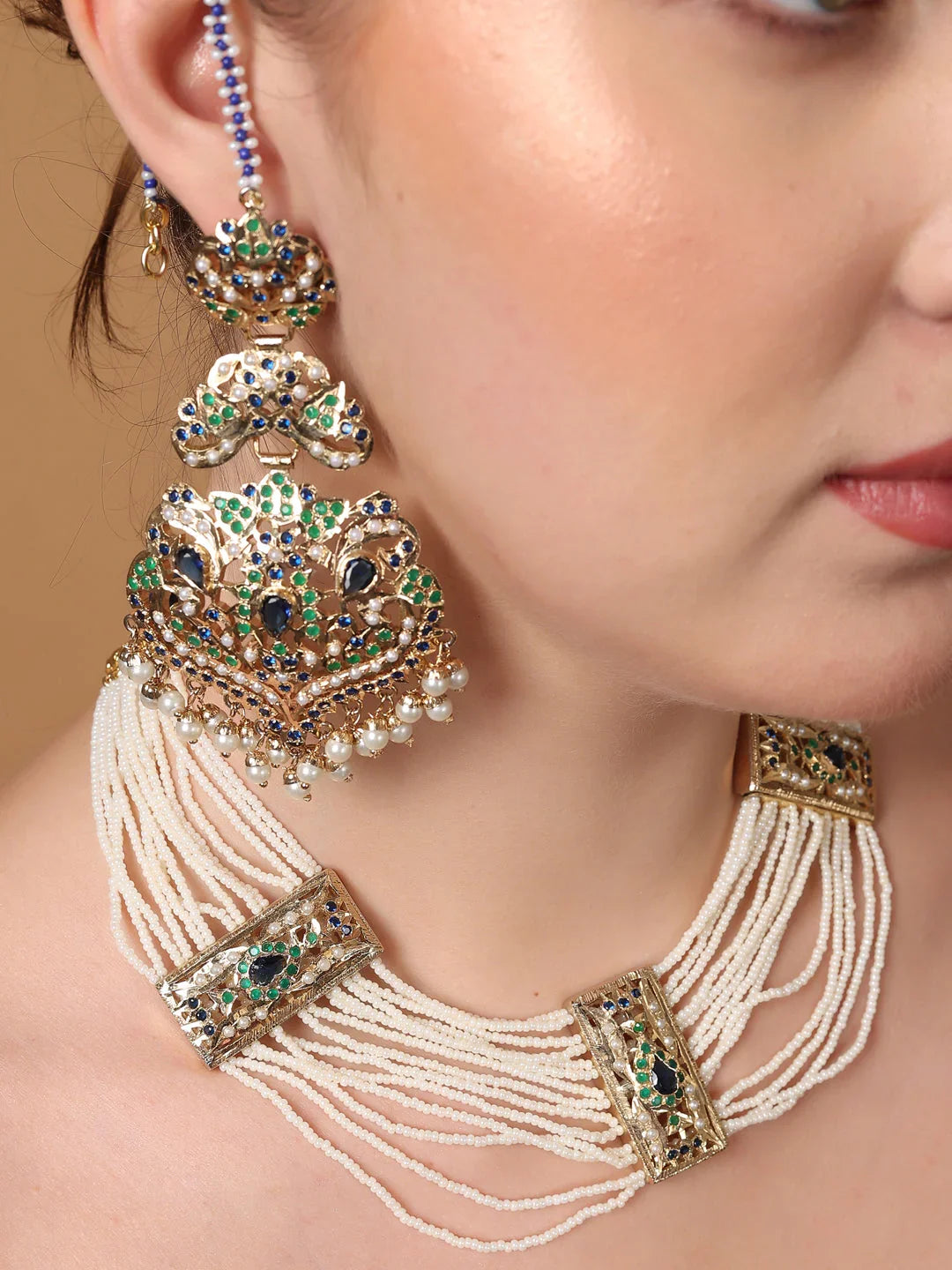 Blue and Green Peacock Inspired Colors in Jadau Design Earring from Dugristyle Ruhaniyat By Dugran