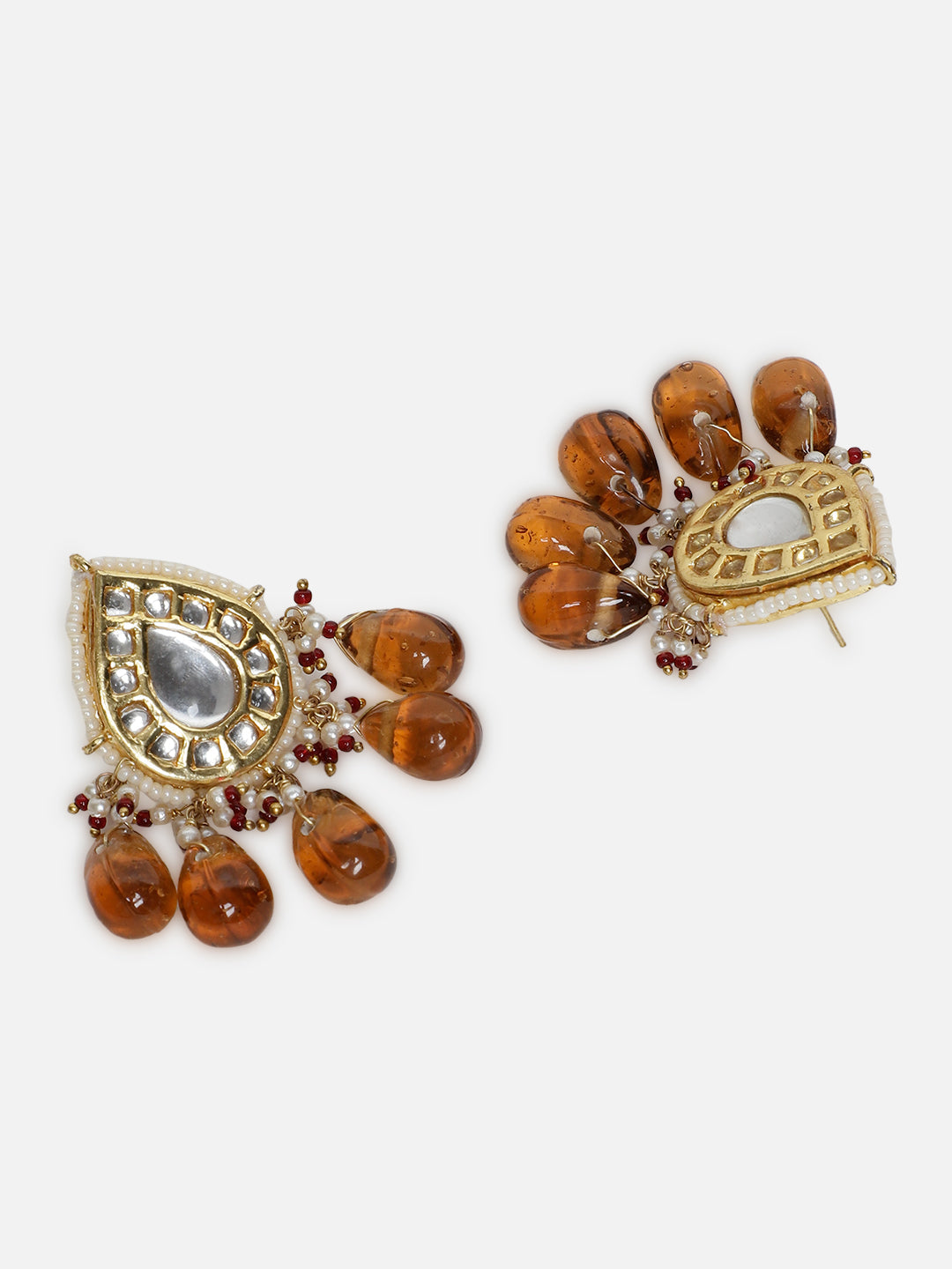 Orange and Red Meenakari Jewellery Set with Adjustable Dori and Drop Shaped Kundan from Dugristyle Ruhaniyat By Dugran