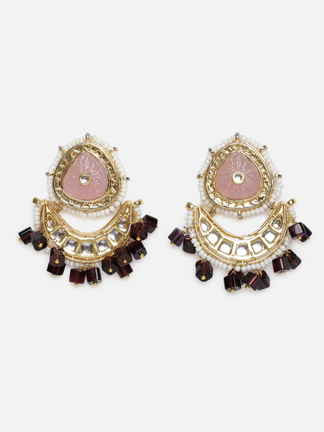 Pink and Maroon Kundan Jewellery Set with Pearls Strings and Carved Stones from Dugristyle Ruhaniyat By Dugran