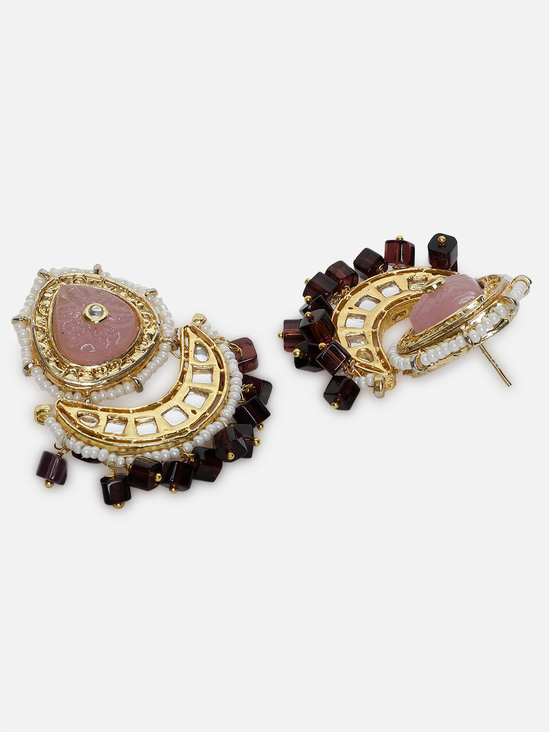 Pink and Maroon Kundan Jewellery Set with Pearls Strings and Carved Stones from Dugristyle Ruhaniyat By Dugran