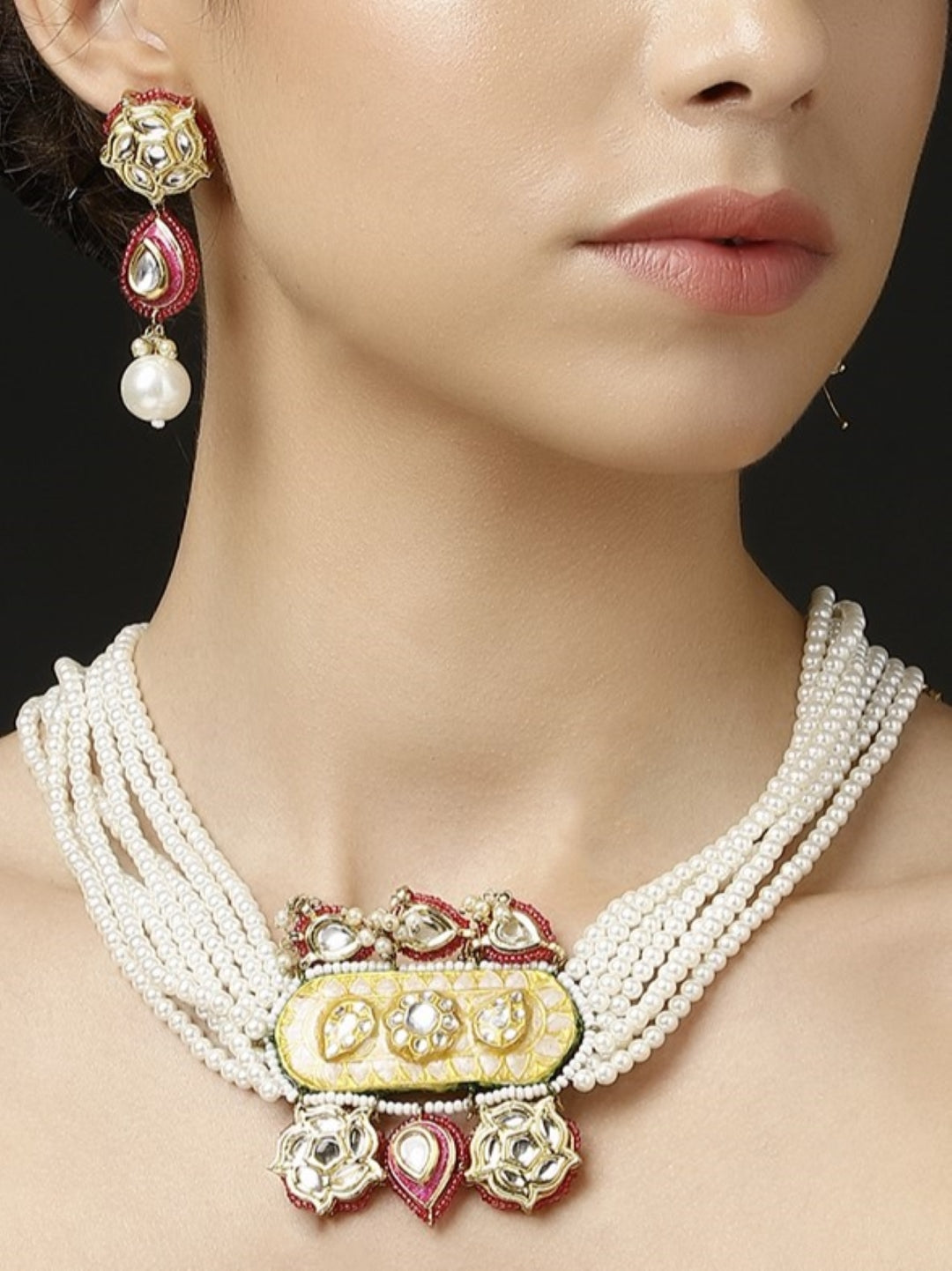 Meenakari Jewellery Set with Adjustable Dori and Multi Color Pearl Hangings