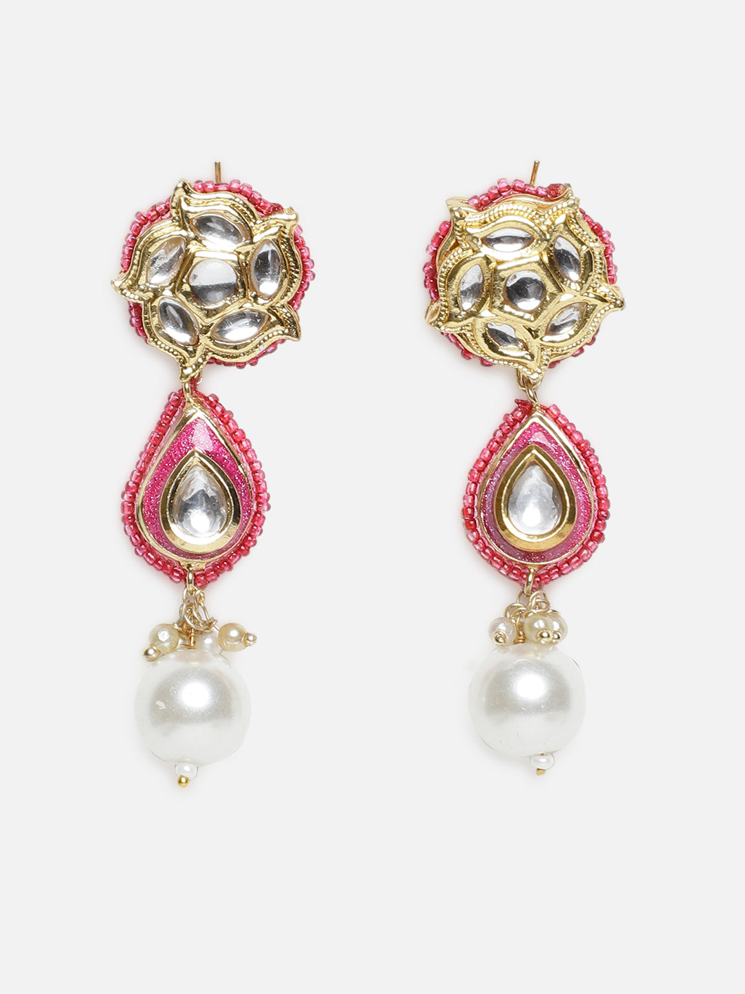 Peach and Pink Meenakari Jewellery Set with Adjustable Dori and Multi Color Pearl Hangings from Dugristyle Ruhaniyat By Dugran