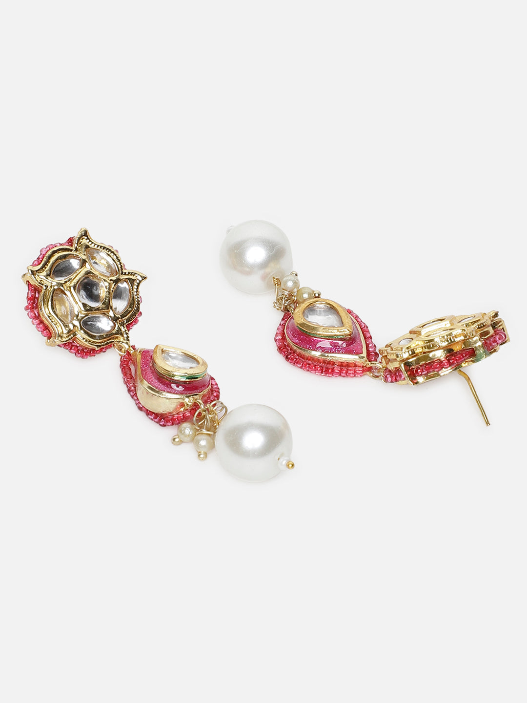 Peach and Pink Meenakari Jewellery Set with Adjustable Dori and Multi Color Pearl Hangings from Dugristyle Ruhaniyat By Dugran