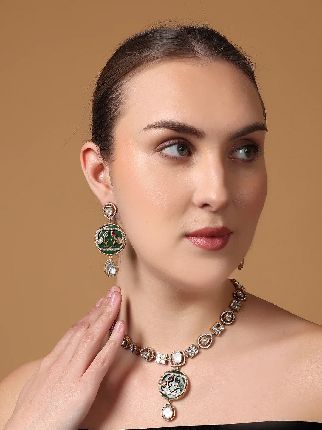 American Diamond used with moissanite stone necklace set