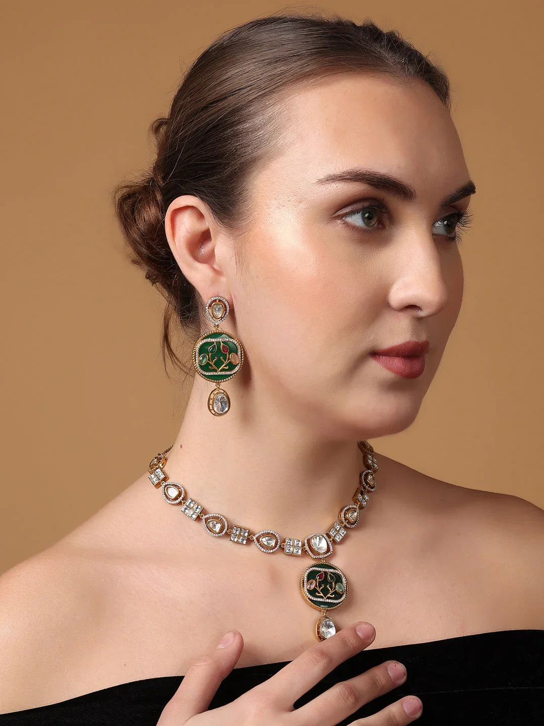Green and Pink American Diamond used with moissanite stone necklace set from Dugristyle Ruhaniyat By Dugran