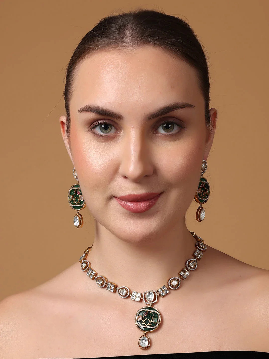 Green and Pink American Diamond used with moissanite stone necklace set from Dugristyle Ruhaniyat By Dugran