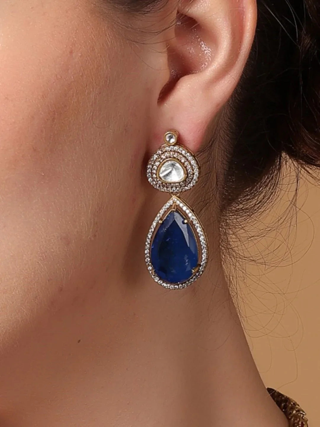 Blue and Purple Moissanite with American Diamond necklace with Earring from Dugristyle Ruhaniyat By Dugran