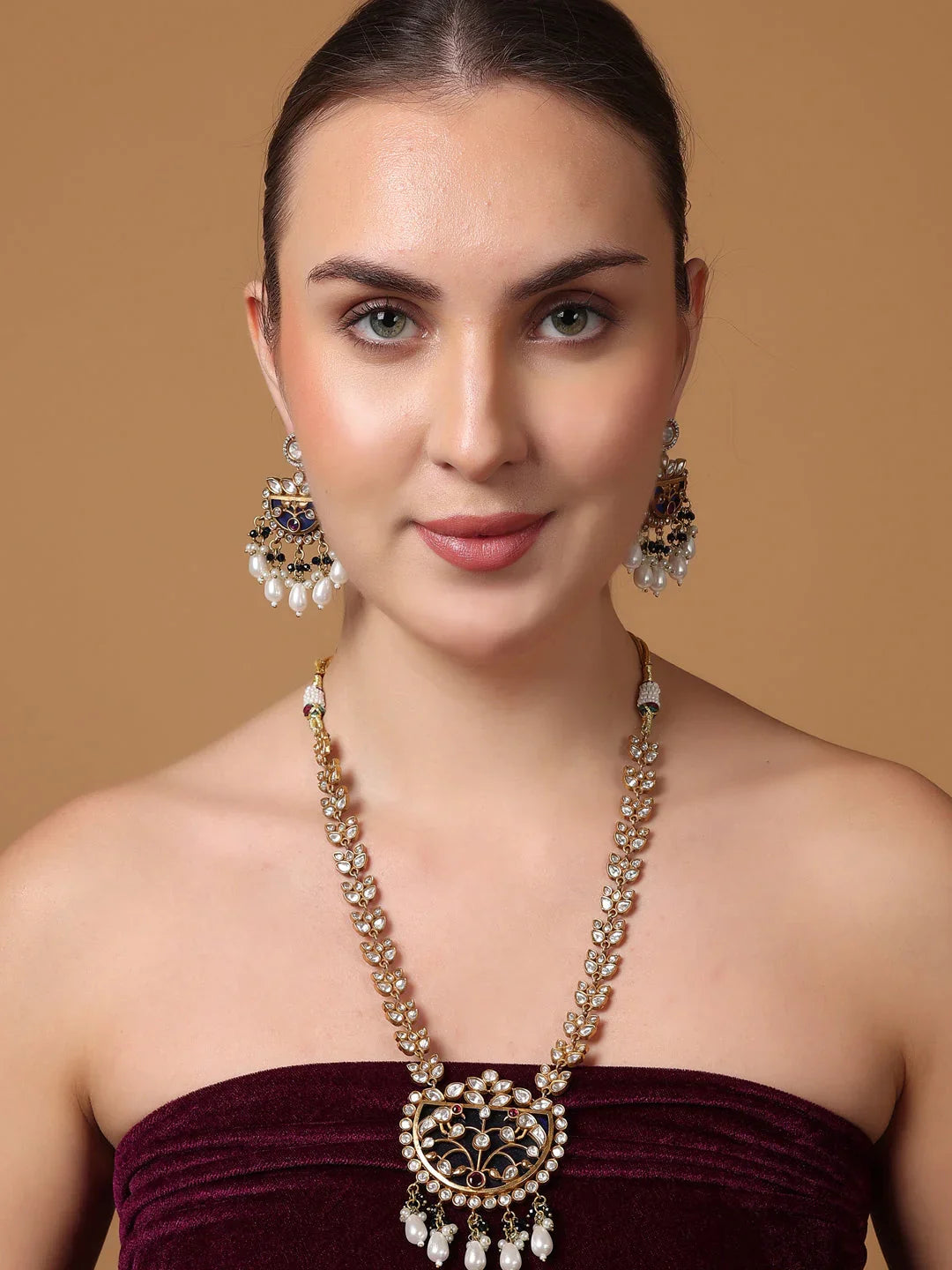 Blue and Gold Moissanite Stones used with peacock design Necklace and earrings set from Dugristyle Ruhaniyat By Dugran