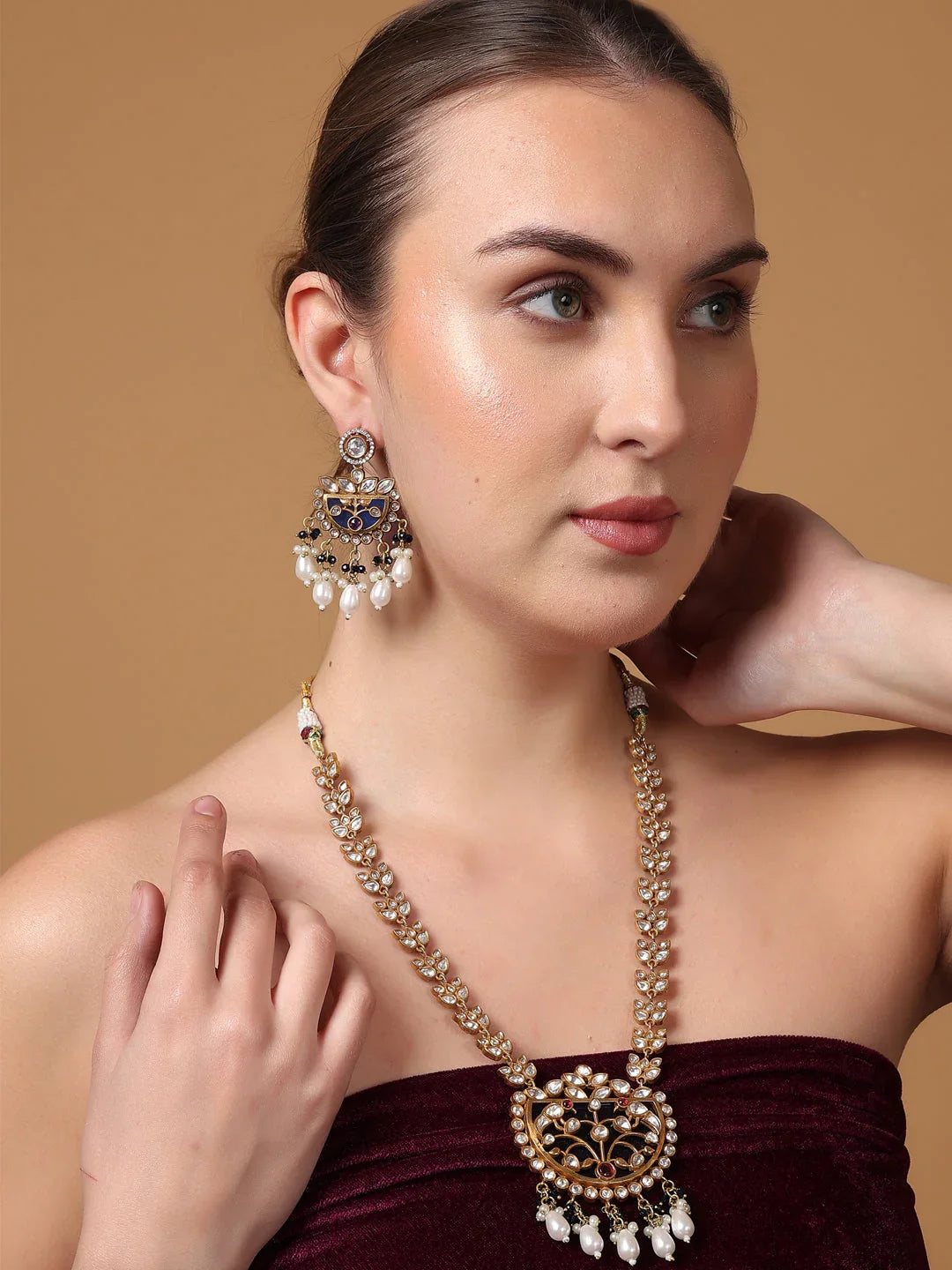 Blue and Gold Moissanite Stones used with peacock design Necklace and earrings set from Dugristyle Ruhaniyat By Dugran