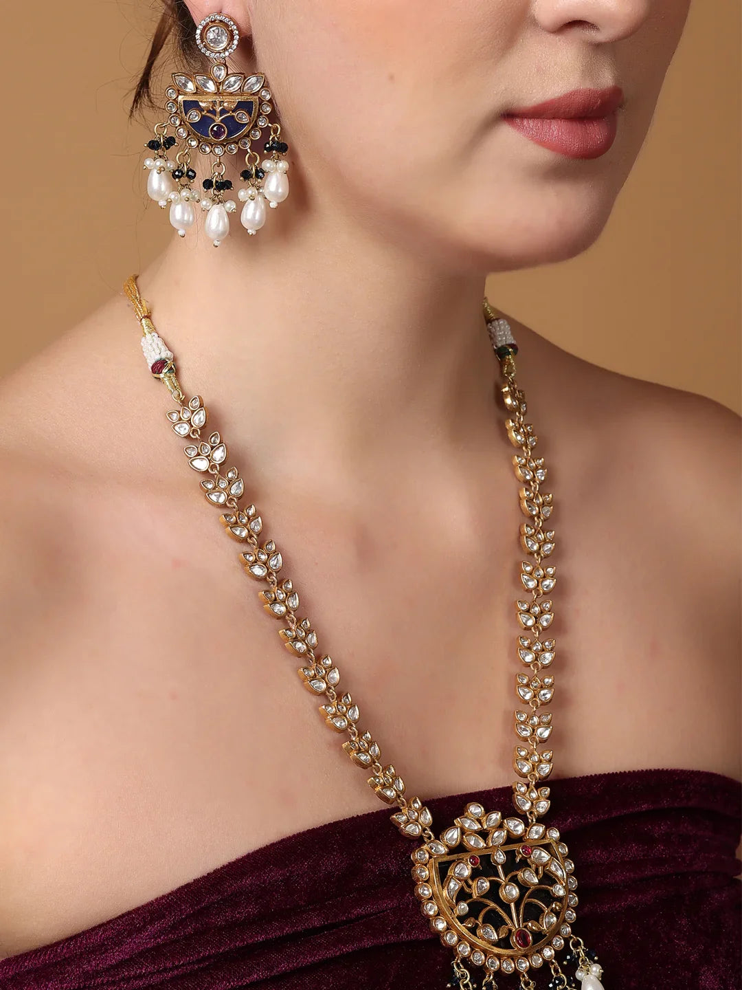 Moissanite Stones used with peacock design Necklace and earrings set
