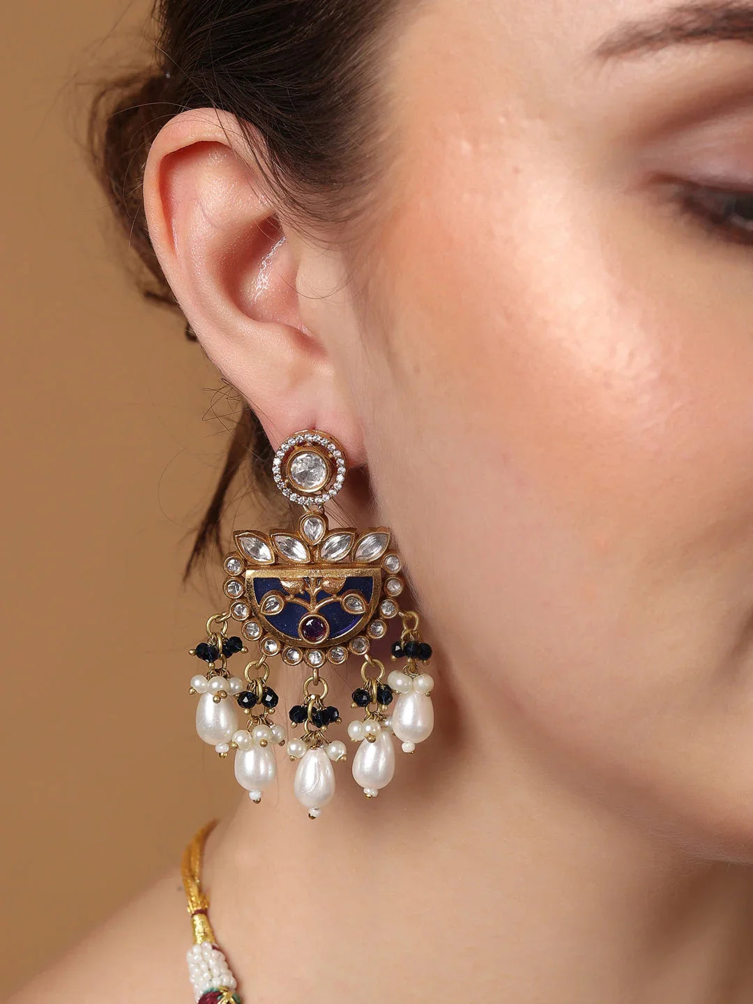 Blue and Gold Moissanite Stones used with peacock design Necklace and earrings set from Dugristyle Ruhaniyat By Dugran