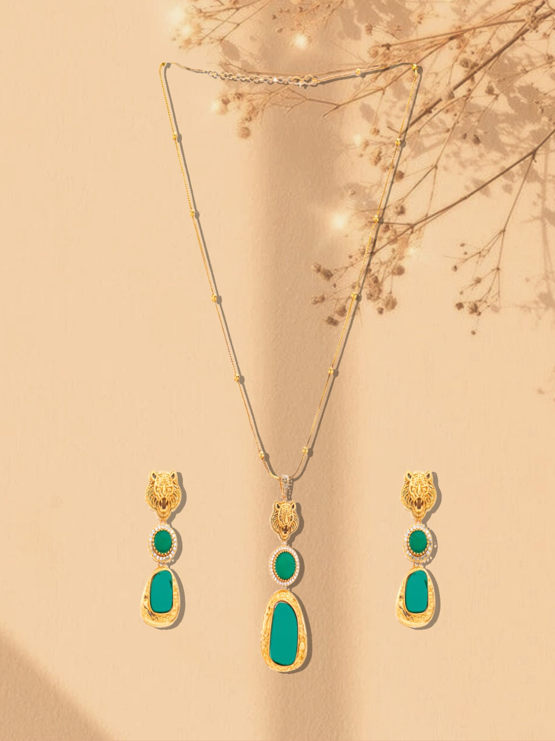 Maroon and Gold Moissanite Stones used with Tiger design Necklace and earrings set from Dugristyle Ruhaniyat By Dugran