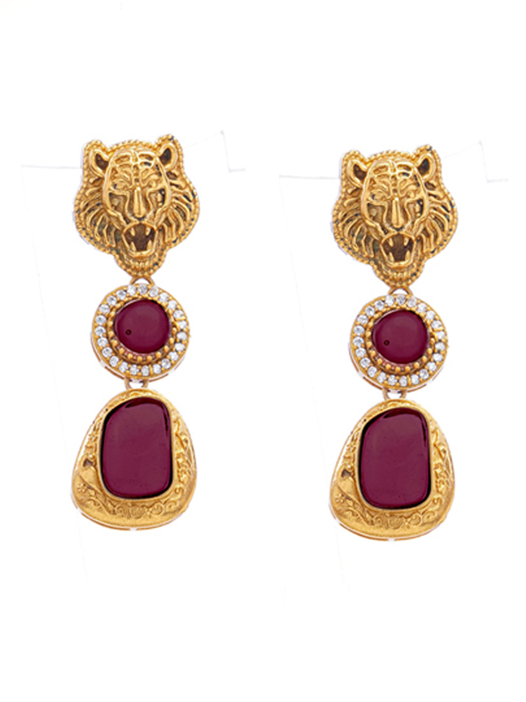 Maroon and Gold Moissanite Stones used with Tiger design Necklace and earrings set from Dugristyle Ruhaniyat By Dugran