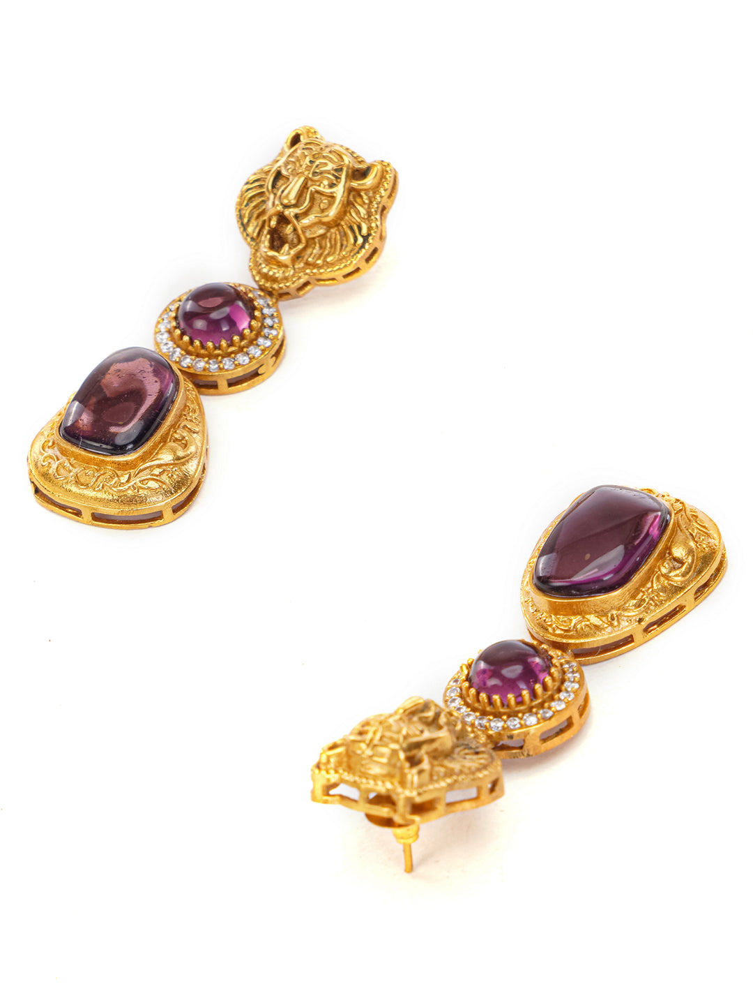 Maroon and Gold Moissanite Stones used with Tiger design Necklace and earrings set from Dugristyle Ruhaniyat By Dugran