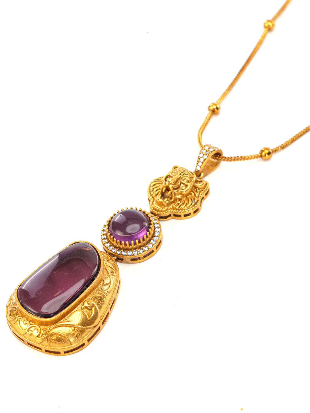Maroon and Gold Moissanite Stones used with Tiger design Necklace and earrings set from Dugristyle Ruhaniyat By Dugran
